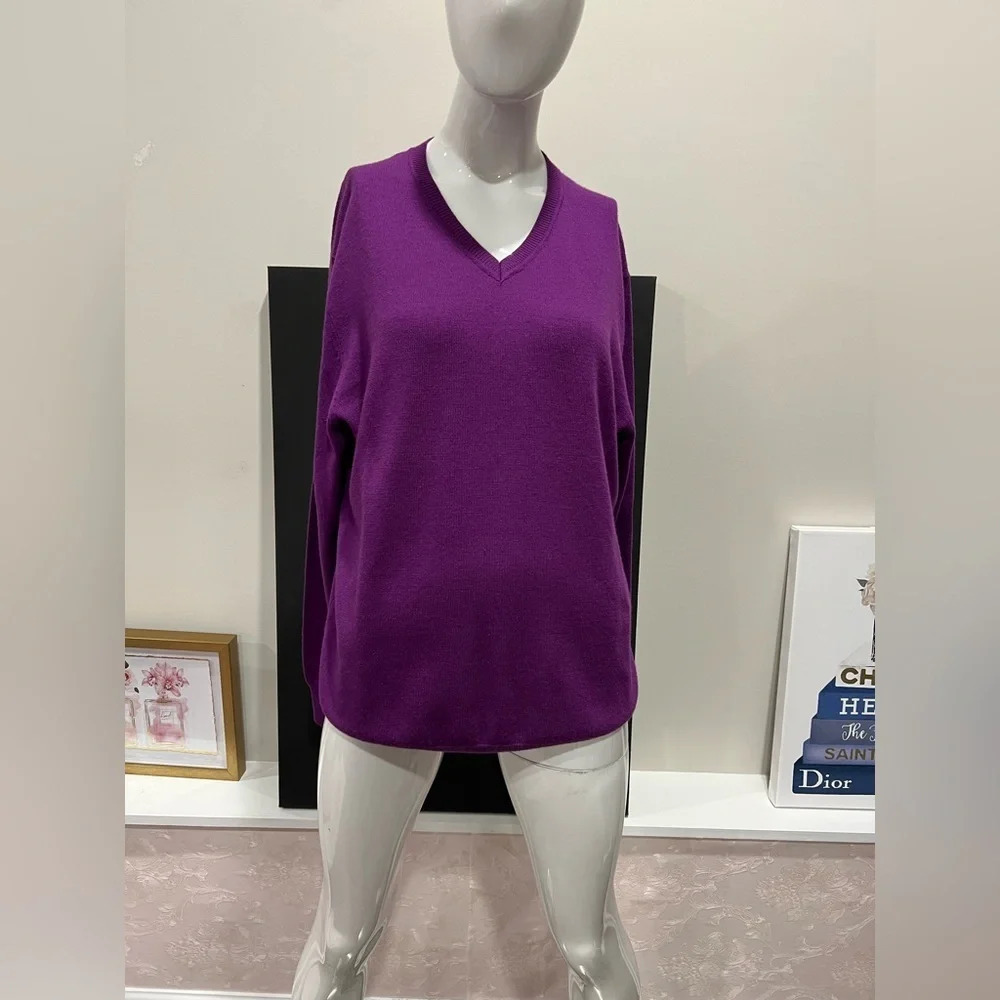 Claiborne Extra Fine Merino V neck Wool
Sweater, Purple.